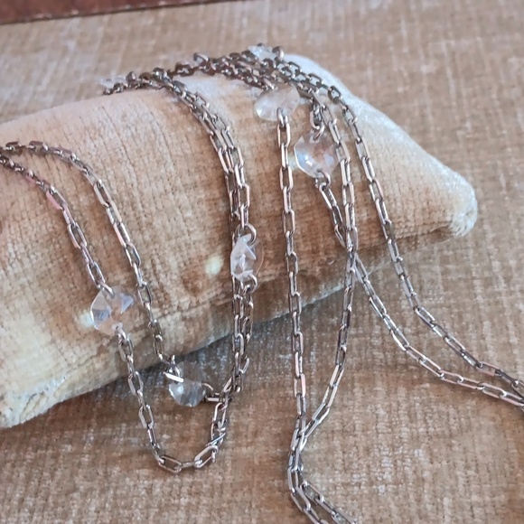 Vintage Liz Claiborne Two Strand Silver Tone Chain Clear Crystal Necklace - Picture 9 of 11